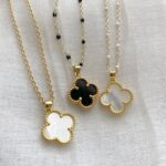Lucky Harmony Black & White Clover Necklace Set