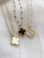 Lucky Harmony Black & White Clover Necklace Set