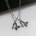 Silver Butterfly Couple Necklace Set